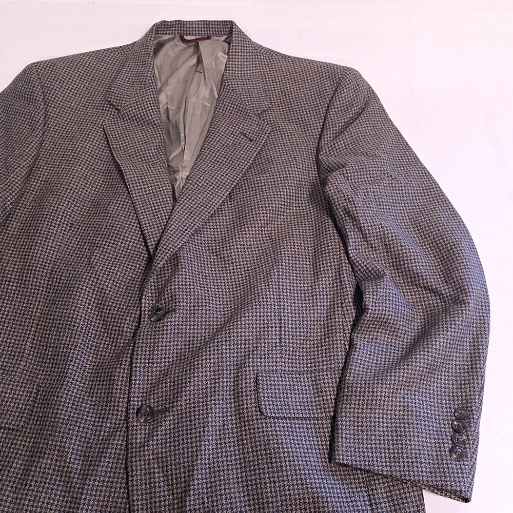 Hart Schaffner & Marx Blazer Mens 44R Wool Brown Houndstooth Two Button Jacket